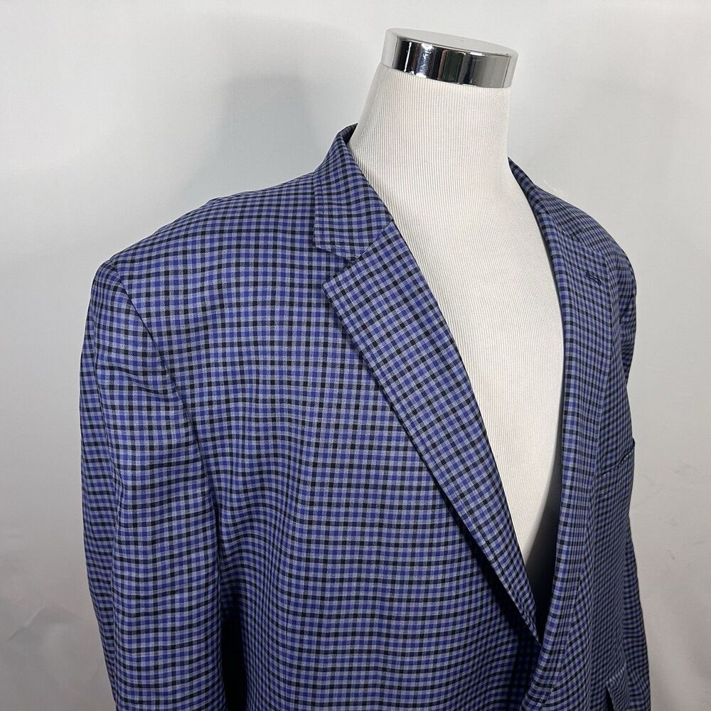 Ted Baker London 54L Endurance Sport Coat Blue Plaid 100% Wool Two Button Vented